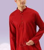 Red plain cotton short kurta traditional look