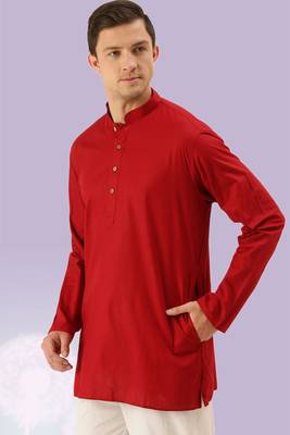 Red plain cotton short kurta traditional look 2