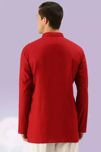 Red plain cotton short kurta traditional look