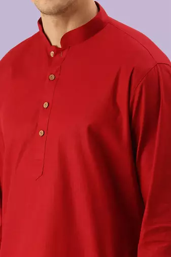 Red plain cotton short kurta traditional look