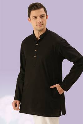 Black plain cotton short kurta with churidar traditional look 1