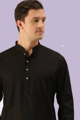 Black plain cotton short kurta with churidar traditional look 2