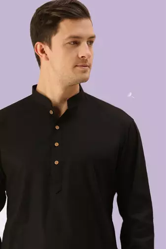Black plain cotton short kurta with churidar traditional look