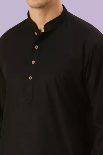 Black plain cotton short kurta with churidar traditional look
