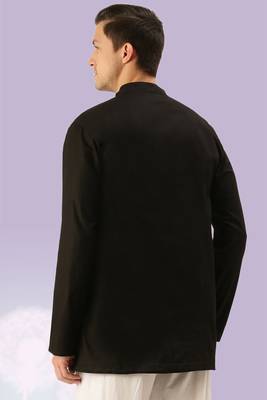 Black plain cotton short kurta with churidar traditional look 4