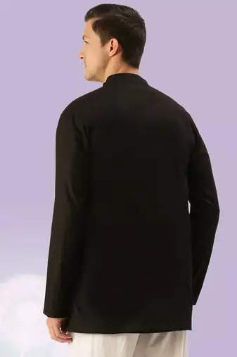 Black plain cotton short kurta with churidar traditional look