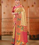 Sangam Prints Cream Paithani Silk Woven Work Traditional Tassels Saree