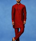 Maroon plain art silk kurta pajama with churidar traditional look