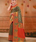 Sangam Prints Grey Paithani Silk Woven Work Traditional Tassels Saree