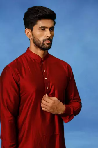 Maroon plain art silk kurta pajama with churidar traditional look