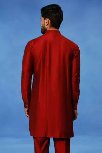 Maroon plain art silk kurta pajama with churidar traditional look