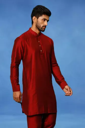 Maroon plain art silk kurta pajama with churidar traditional look