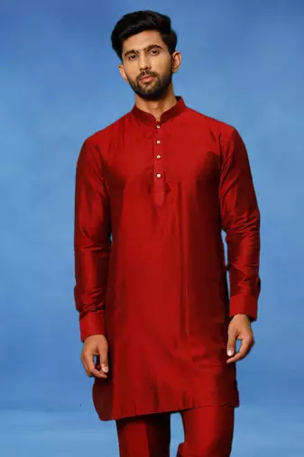 Maroon plain art silk kurta pajama with churidar traditional look