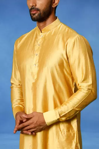 Gold plain art silk kurta pajama with churidar traditional look