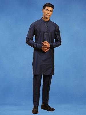 Blue plain art silk kurta pajama with churidar traditional look 1