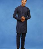 Blue plain art silk kurta pajama with churidar traditional look