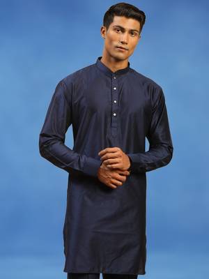 Blue plain art silk kurta pajama with churidar traditional look 2