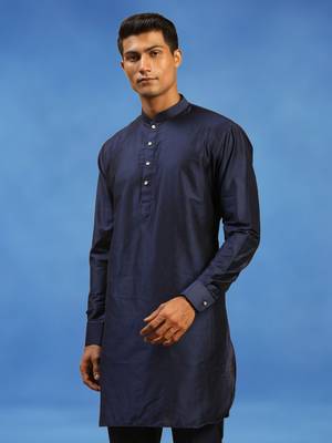 Blue plain art silk kurta pajama with churidar traditional look 3