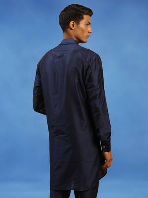 Blue plain art silk kurta pajama with churidar traditional look 4