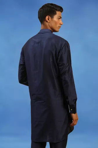 Blue plain art silk kurta pajama with churidar traditional look