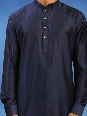 Blue plain art silk kurta pajama with churidar traditional look 5