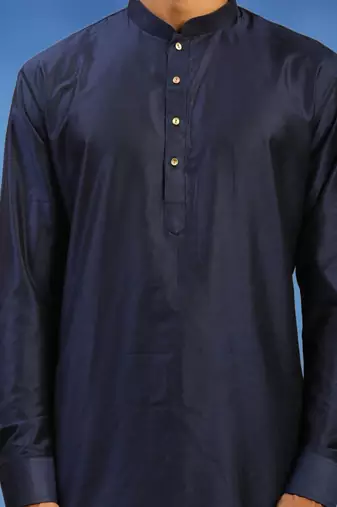 Blue plain art silk kurta pajama with churidar traditional look