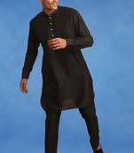 Black plain art silk kurta pajama with churidar traditional look