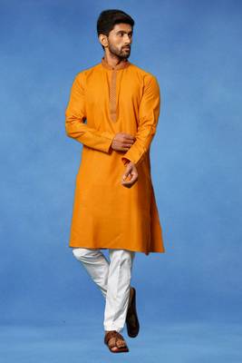 Orange embroidered art silk kurta churidar traditional look 1