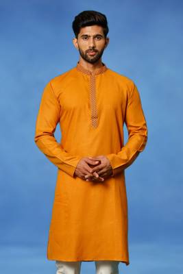 Orange embroidered art silk kurta churidar traditional look 2