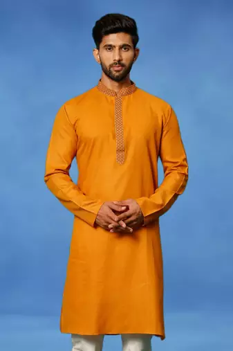 Orange embroidered art silk kurta churidar traditional look