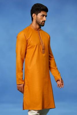 Orange embroidered art silk kurta churidar traditional look 3