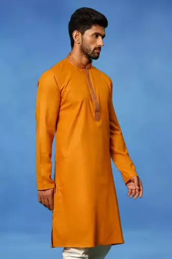 Orange embroidered art silk kurta churidar traditional look