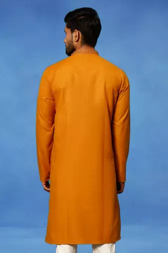 Orange embroidered art silk kurta churidar traditional look