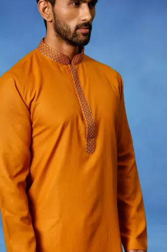 Orange embroidered art silk kurta churidar traditional look