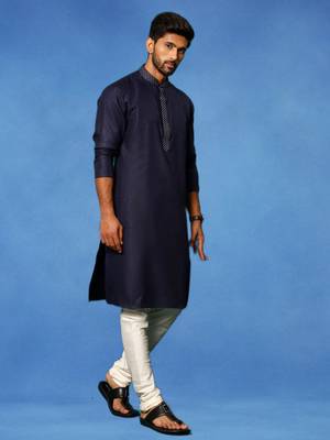 Blue embroidered cotton kurta pajama with churidar traditional look 1