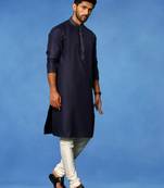 Blue embroidered cotton kurta pajama with churidar traditional look