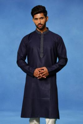 Blue embroidered cotton kurta pajama with churidar traditional look 2