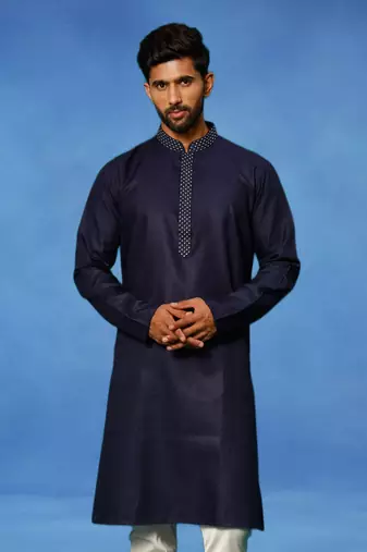 Blue embroidered cotton kurta pajama with churidar traditional look