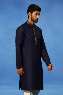 Blue embroidered cotton kurta pajama with churidar traditional look 3