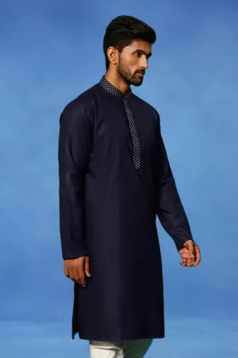 Blue embroidered cotton kurta pajama with churidar traditional look