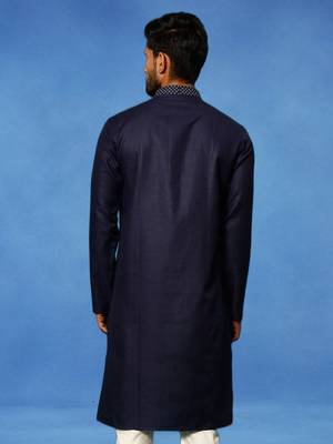 Blue embroidered cotton kurta pajama with churidar traditional look 4