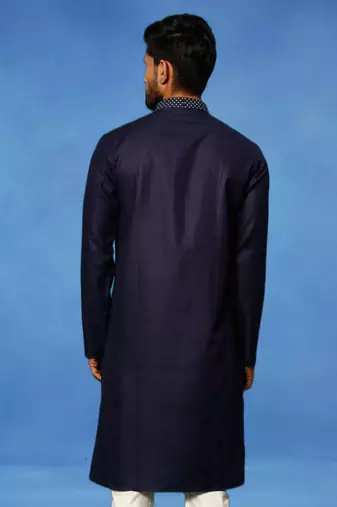Blue embroidered cotton kurta pajama with churidar traditional look