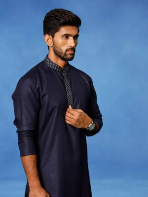 Blue embroidered cotton kurta pajama with churidar traditional look 5