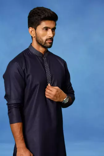 Blue embroidered cotton kurta pajama with churidar traditional look