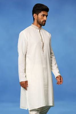 White embroidered cotton kurta pajama with churidar traditional look 3