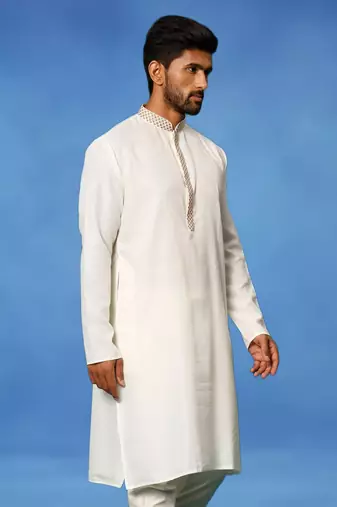 White embroidered cotton kurta pajama with churidar traditional look