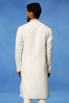 White embroidered cotton kurta pajama with churidar traditional look 4