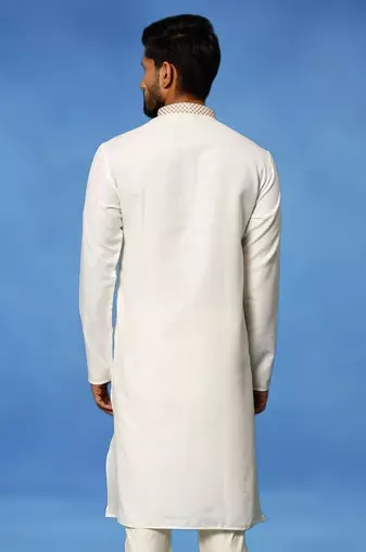 White embroidered cotton kurta pajama with churidar traditional look