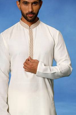 White embroidered cotton kurta pajama with churidar traditional look 5