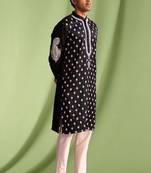 Black embroidered art silk kurta pajama with churidar traditional look